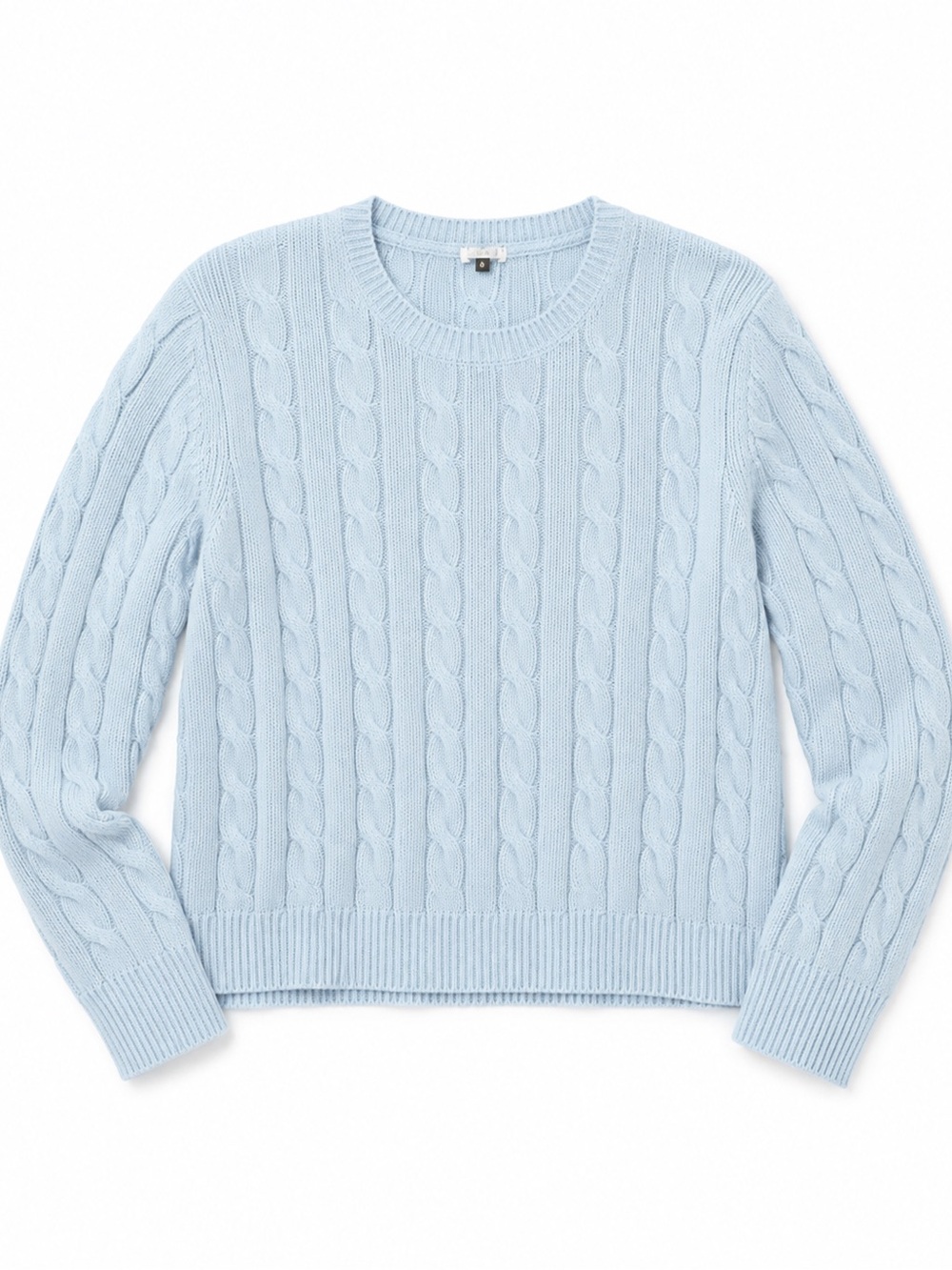 Women's Pastel Blue Cable-Knit Crewneck Sweater